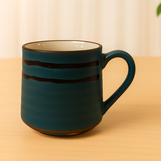Teal and Brown Ceramic Mug – Handcrafted Rustic Stripe Coffee Cup