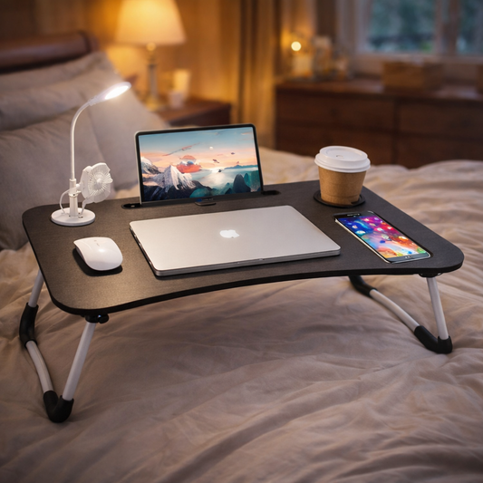 Imperial Dynamic Laptop Table – Foldable Bed Desk with USB Port, Cooling Fan & Light - Habitt