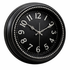 Heritage Hazel Wall Clock 14.5 Inch – Classic Black Dial with Silver Accents & Beaded Frame (Plastic)