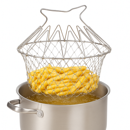 Chef Basket – Foldable Stainless Steel Frying & Steaming Strainer