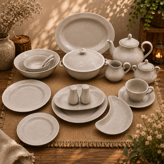 Luxury 72-Piece Grey Speckled Dinnerware Set