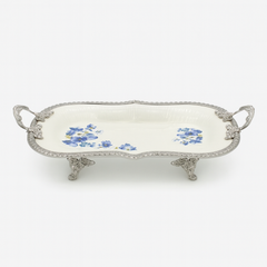 Luxury Long Serving Dish – Blue Floral Design (Small) | 28 × 23 cm