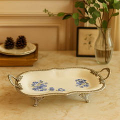 Luxury Long Serving Dish – Blue Floral Design (Small) | 28 × 23 cm