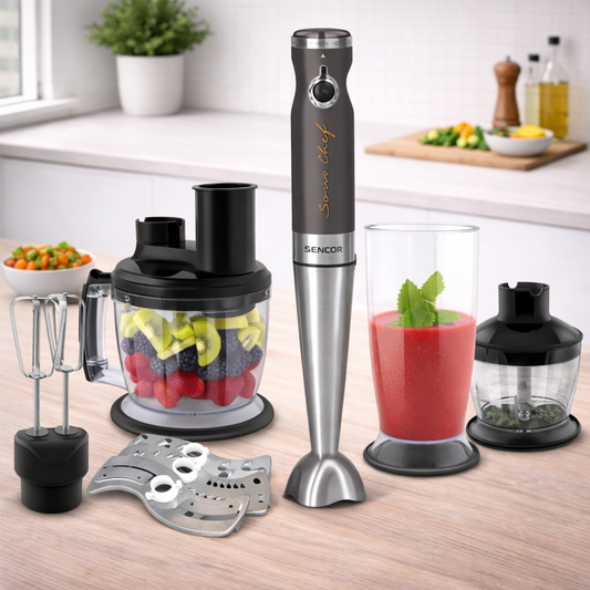 Sencor SHB 5501CH 9-In-1 Hand Blender 1000W with Titanium Quad Blade & 20-Speed Control - Habitt