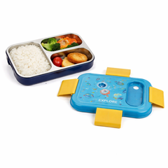 Stainless Steel Bento Lunch Box for Kids – 3 Compartment Leak-Resistant Tiffin with Secure Lock Lid - Habitt