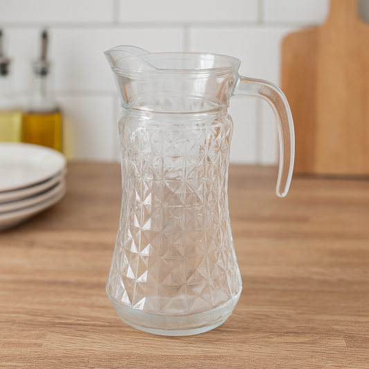 Diamond-Cut Glass Jug 1700 ml with Handle & Spout – Premium Large Water & Juice Pitcher
