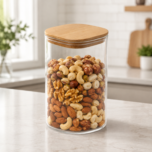 Large Square Glass Storage Jar with Wooden Lid – 1580 ml (GPG16-1580)