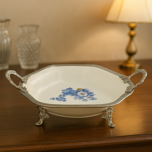 Luxury Serving Dish – Blue Floral Design (Small) | 33 × 33 cm