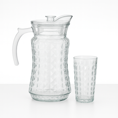 Diamond-Texture Clear Glass Water Set – 7-Piece Set (1.7 L Jug + 278 mL Glasses)