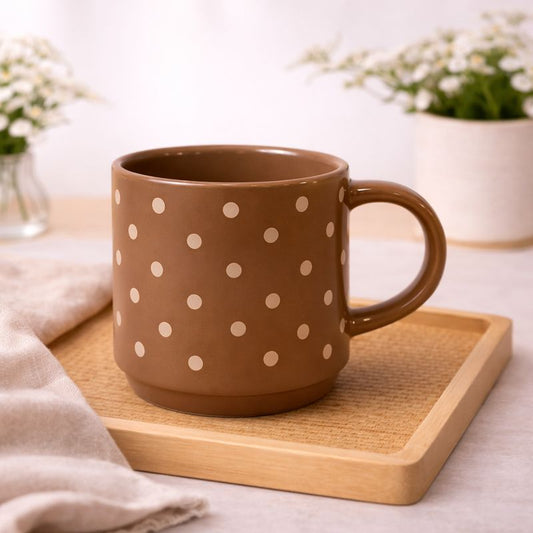 Brown Polka Dot Ceramic Mug Cute Vintage Style Coffee & Tea Cup