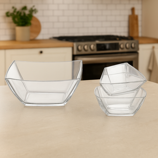 Modern Square-Cut Clear Pressed-Glass 7-Piece Fruit Bowl Set – 200/105 mm Small Bowls