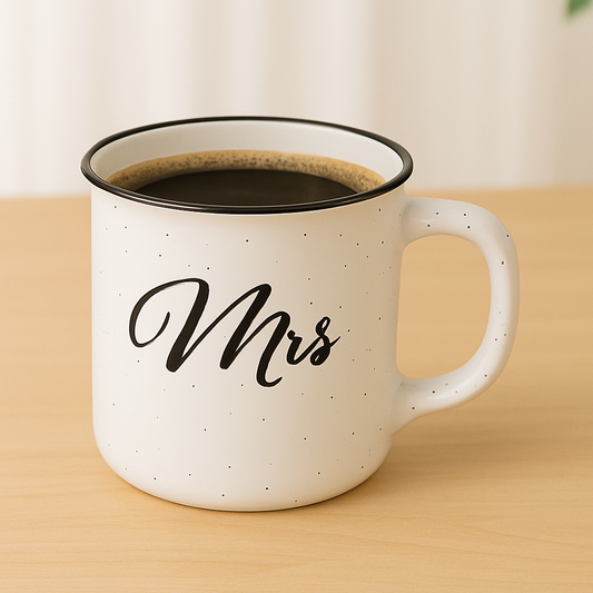 White Speckled “Mrs.” Ceramic Mug – Rustic Chic Coffee & Tea Cup