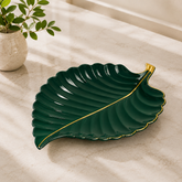 1Pc Leaf Platter Single – Green (Small & Large) | Luxury Ceramic Decorative Serving Tray
