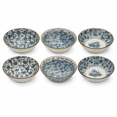 6-Piece Ceramic Bowl Set – Blue & White Floral Patterned Serving Bowls - Habitt