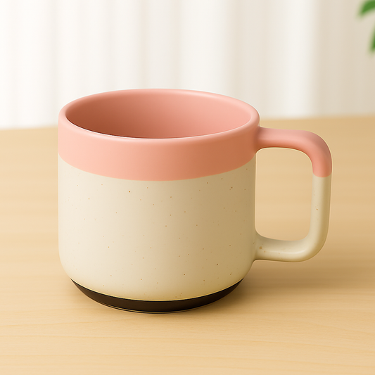 1Pc Modern Two-Tone Ceramic Mug – Wide Coffee & Tea Cup with Square Handle in Pink