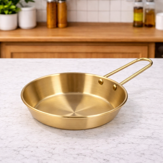Stainless Steel Bowl with Golden Finish & Handle – 13 cm | 15 cm