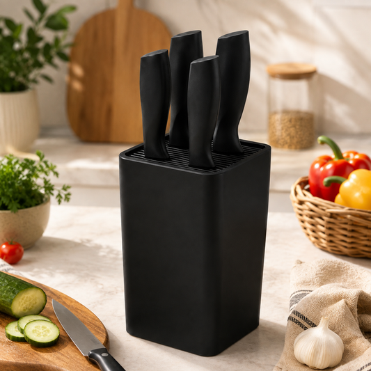 Black Knife Set with Storage Block