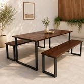 Outdoor 6 Person Dining Table With 2 Benches