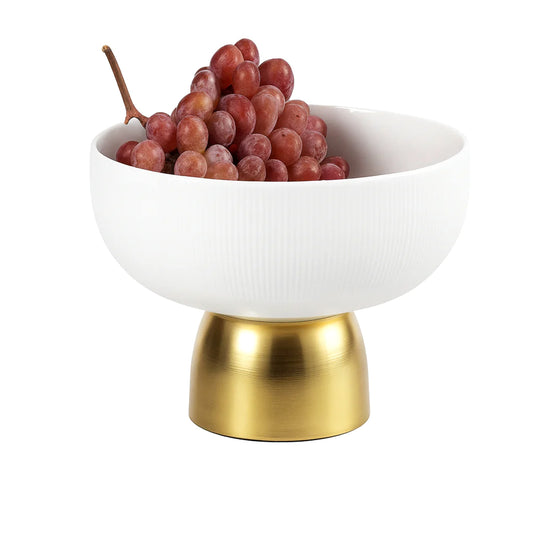 Golden Footed Serving Bowl – 8 Inch | Elegant Tableware for Fruits & Snacks