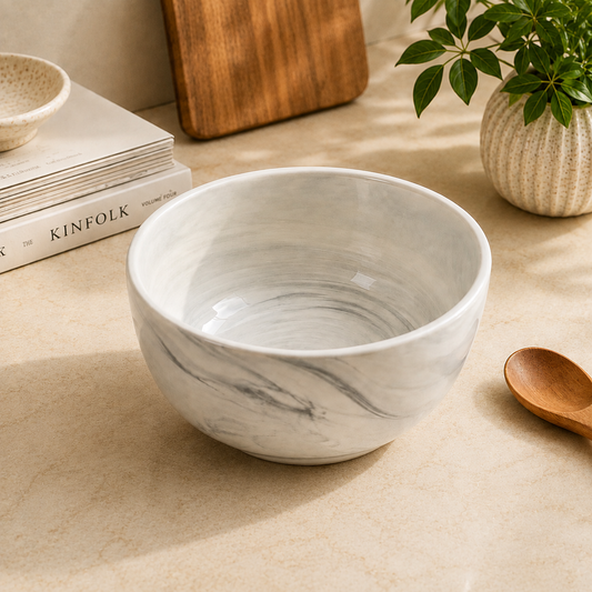 Bowl – White Marble-Style Serving Bowl