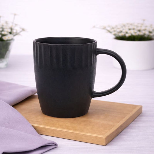 Black Ribbed Ceramic Mug 3.5 x 4 Inch | Modern Minimalist Coffee & Tea Mug