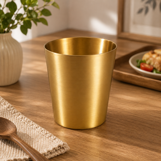 Plain Golden Stainless Steel Glass – 350ml | Double Wall Gold Finish Drinking Tumbler