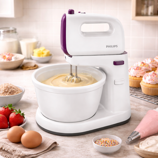 Philips 5000 Series Hand Mixer 400W with 3L Bowl, Turbo Function & Stainless Steel Tools (HR3745/11) - Habitt