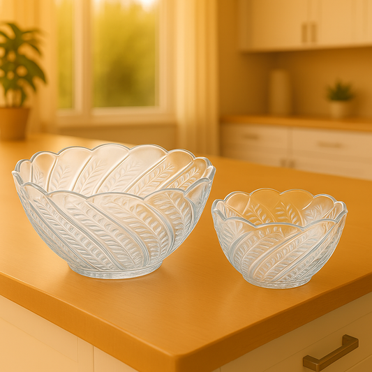 Clear Diamond-Cut Pressed-Glass 7-Piece Fruit Bowl Set – 128/60 mm Small Bowls