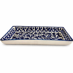 Handcrafted Blue Pottery Rectangle Platter – Floral Design (11 × 4.5 Inches)