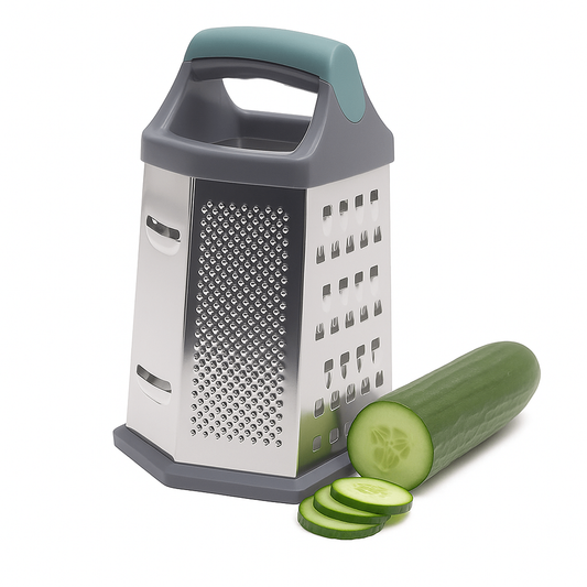6-Sided Stainless Steel Grater with Ergonomic Soft Grip Handle