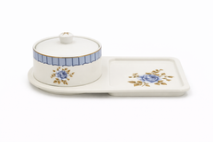 Blue Rose Bowl with Serving Plate – Elegant Ceramic Snack & Condiment Set