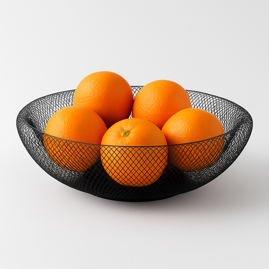 Double Base Metal Mesh Basket – Black | Modern Decorative Fruit & Storage Bowl