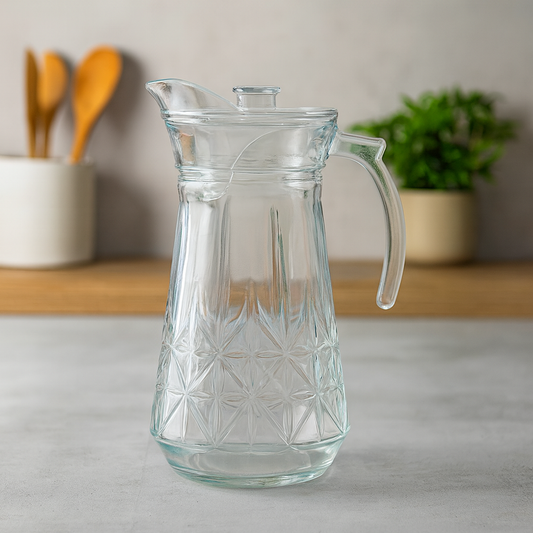 Premium Star-Pattern Glass Jug 1700 ml with Handle & Pour Spout – Elegant Large Water & Juice Pitcher