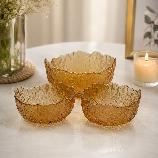 7 Pcs Fruit Bowl Set – Decorative Serving Bowls in Amber, Purple, Clear White, Pink, Blue & Black