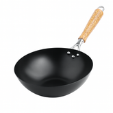 Steel Wok Pan with Wooden Handle – Non-Stick Deep Fry Pan for Stir-Fry, Sauté & Everyday Cooking (22 cm, 24 cm, 26 cm) - Habitt