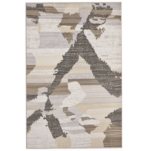 Cream & Dark Grey Abstract Pattern Polyester Rug