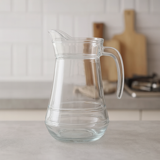 Clear Glass Jug 1700 ml with Elegant Tapered Design & Easy-Pour Spout – Large Water & Juice Pitcher