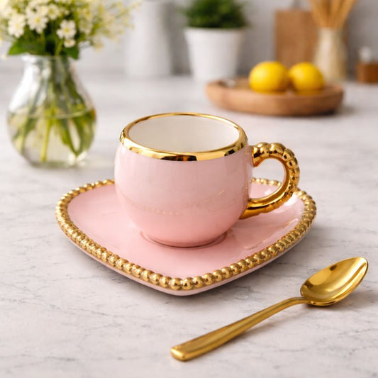 Ceramic Heart Shaped Cup & Saucer Set 100ML – Small Tea & Coffee Cup