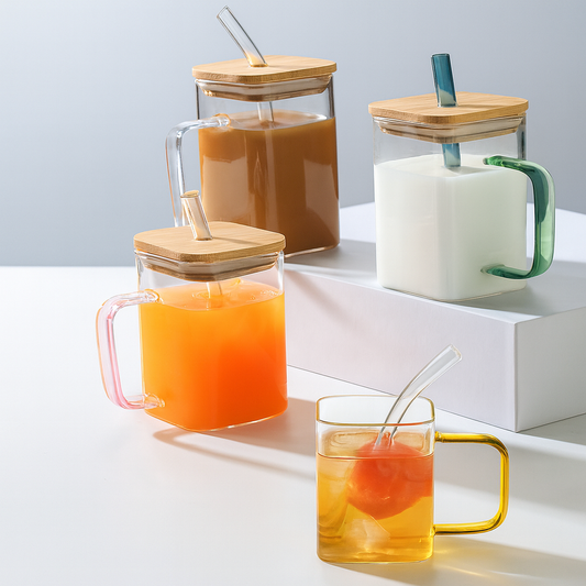 Glassware Mason Jar with Bamboo Lid & Straw – Modern Drink Cup (100896)