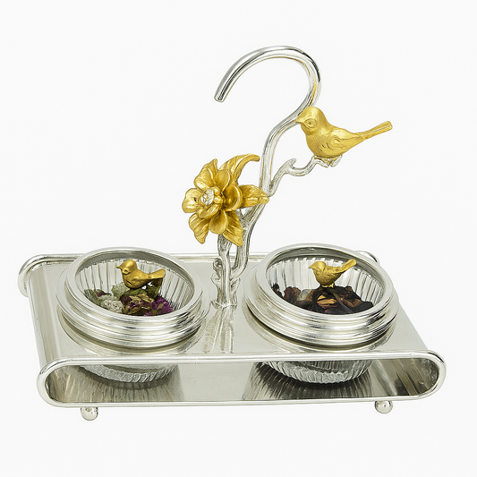 Elegant Silver Flower Dry Fruit Jar Set – 2, 3, 4 Pieces (Glass Inner)