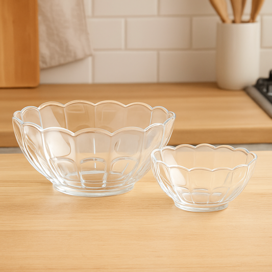 Clear Pressed-Glass 7-Piece Fruit Bowl Set – 128/60 mm Small Bowls