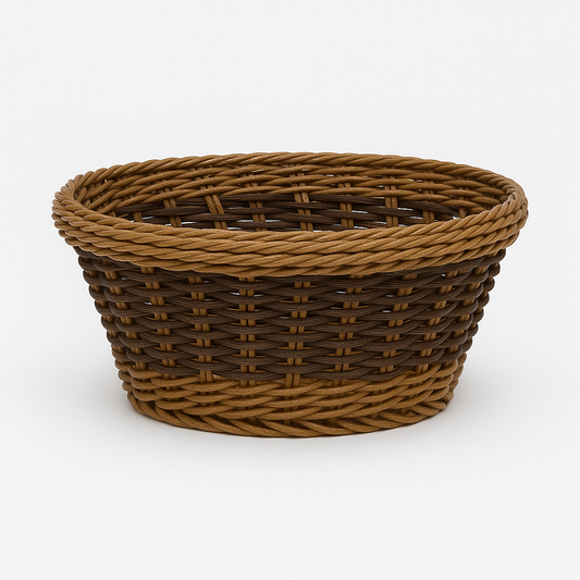 3-Piece Handwoven Round Cane Bread Basket Set – Natural Brown Rattan Serving Baskets for Dining, Kitchen & Café Use
