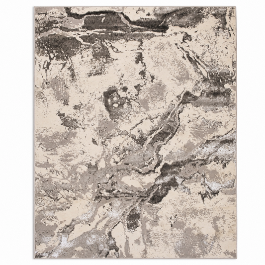 Cream & Dark Brown Marble Abstract Polyester Rug