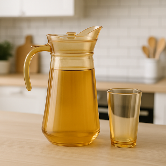 Golden-Tinted 7-Piece Water Set – 1.58 L Jug with 275 ml Glasses (Premium Coloured Glassware)