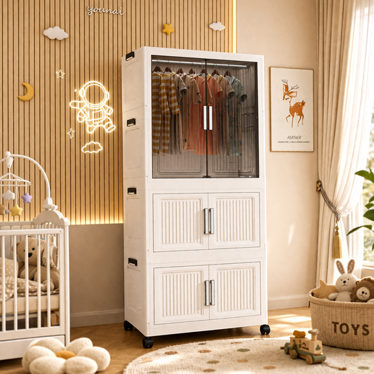 Portable Wardrobe Closet with Wheels – Large Capacity Rolling Clothes Organizer with Hanging Rod & Storage Compartments - Habitt