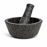 Hamam Dasta Hexagone Pattern – Black & Grey Stone Mortar and Pestle - Habitt