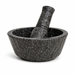 Hamam Dasta Hexagone Pattern – Black & Grey Stone Mortar and Pestle - Habitt