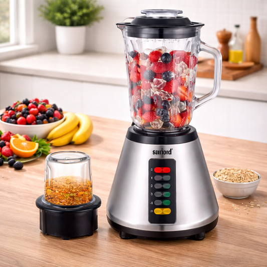 Sanford 2-In-1 Blender & Grinder 600W, 1.5 Liter Glass Jar with Pulse Control – Stainless Steel Housing (SF-6815BR) - Habitt