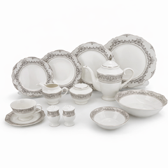 Luxury White & Black Border Dinner Set – 47-Piece Elegant Ceramic Tableware Collection