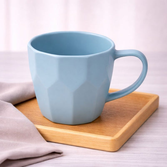 Matte blue Geometric Ceramic Mug – Modern Coffee & Tea Cup